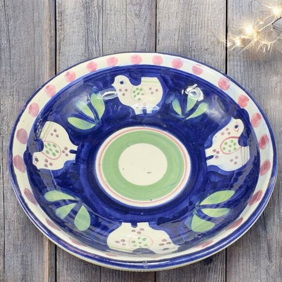 Necesito Mexico Hand Painted Bird Mexican Pottery Round Dish Bowl Artist Signed - Picture 1 of 14